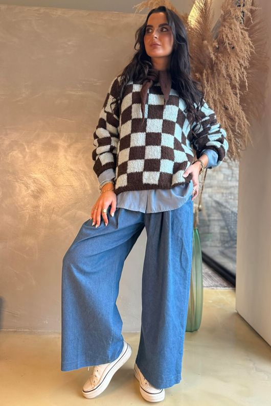 Big Softie Checkerboard Knit Chocolate & Blue